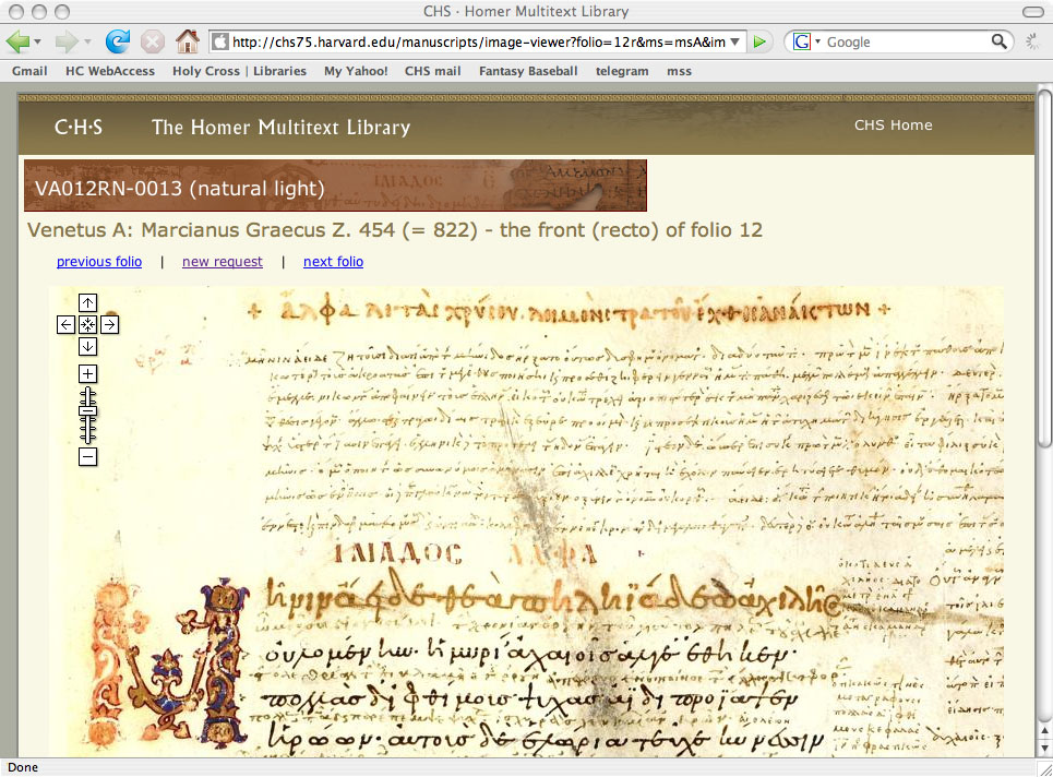 Figure 1: Screen shot of the manuscript browser on the CHS
                     website