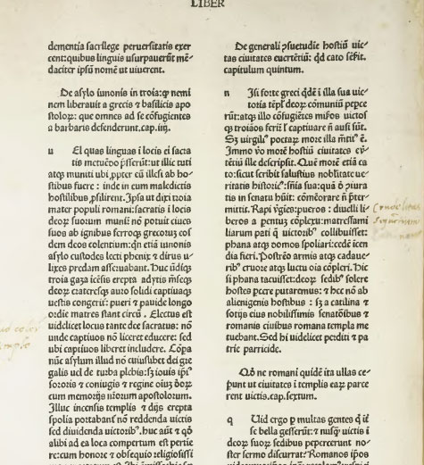 A page from Nicholas Jensen’s 1475 printing of Augstine’s De
                           Civitate Dei