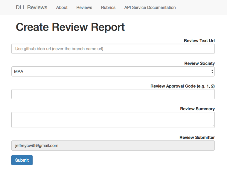 The webform for the DLL review registry service.