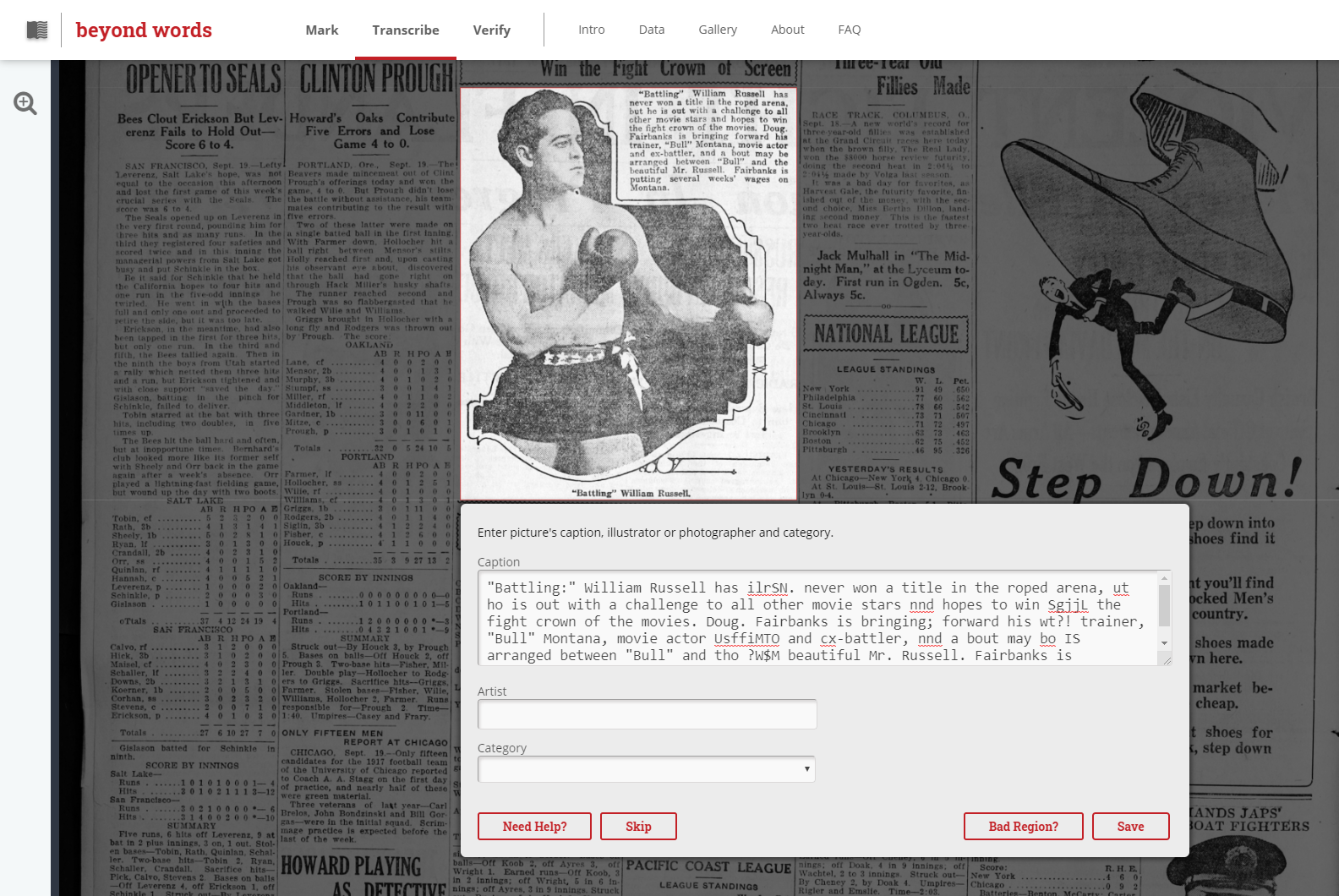 screenshot of a newspaper article and a text box where the article has been transcribed