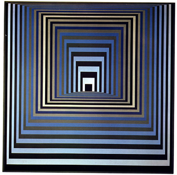 Nested squares of blue, black, and brown creating the illusion of
                        space receding into the distance