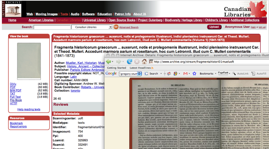 A screen shot of a digitized collection of Greek sources