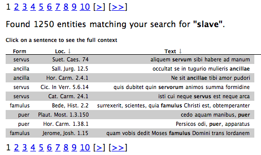 Mock-up of a service to search Latin texts by English word
                     sense.