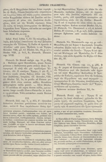 Typical page from Mueller's Fragmenta Graecorum
                        Historicorum.