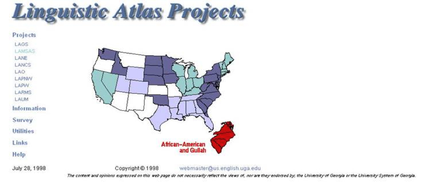 Map of states used in Linguistic Atlas Projects