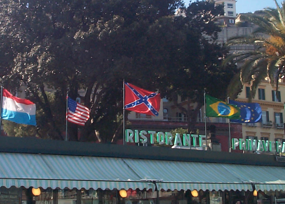 A photo of the Confederate flag among other flags